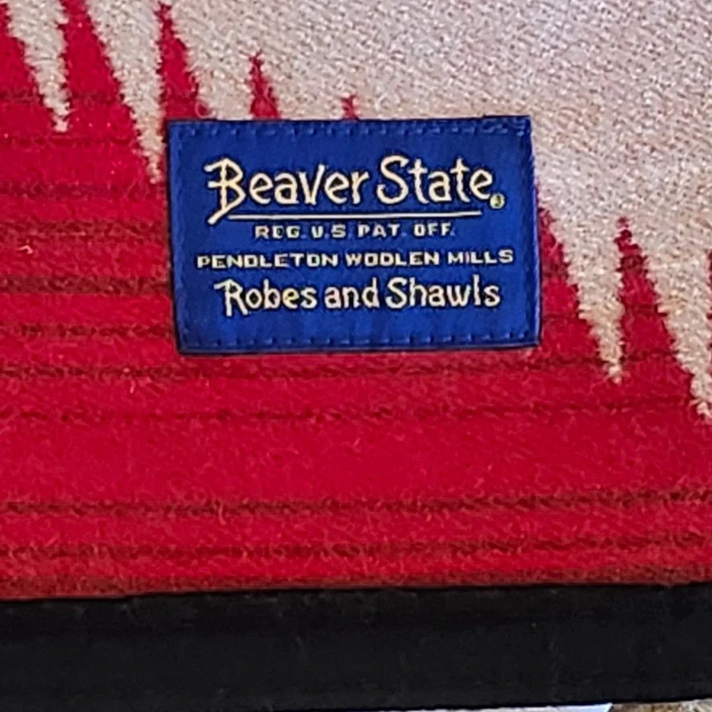 Pendleton Beaver State Wool Blanket Appx. 6x78 Red Cream Southwestern Geometric